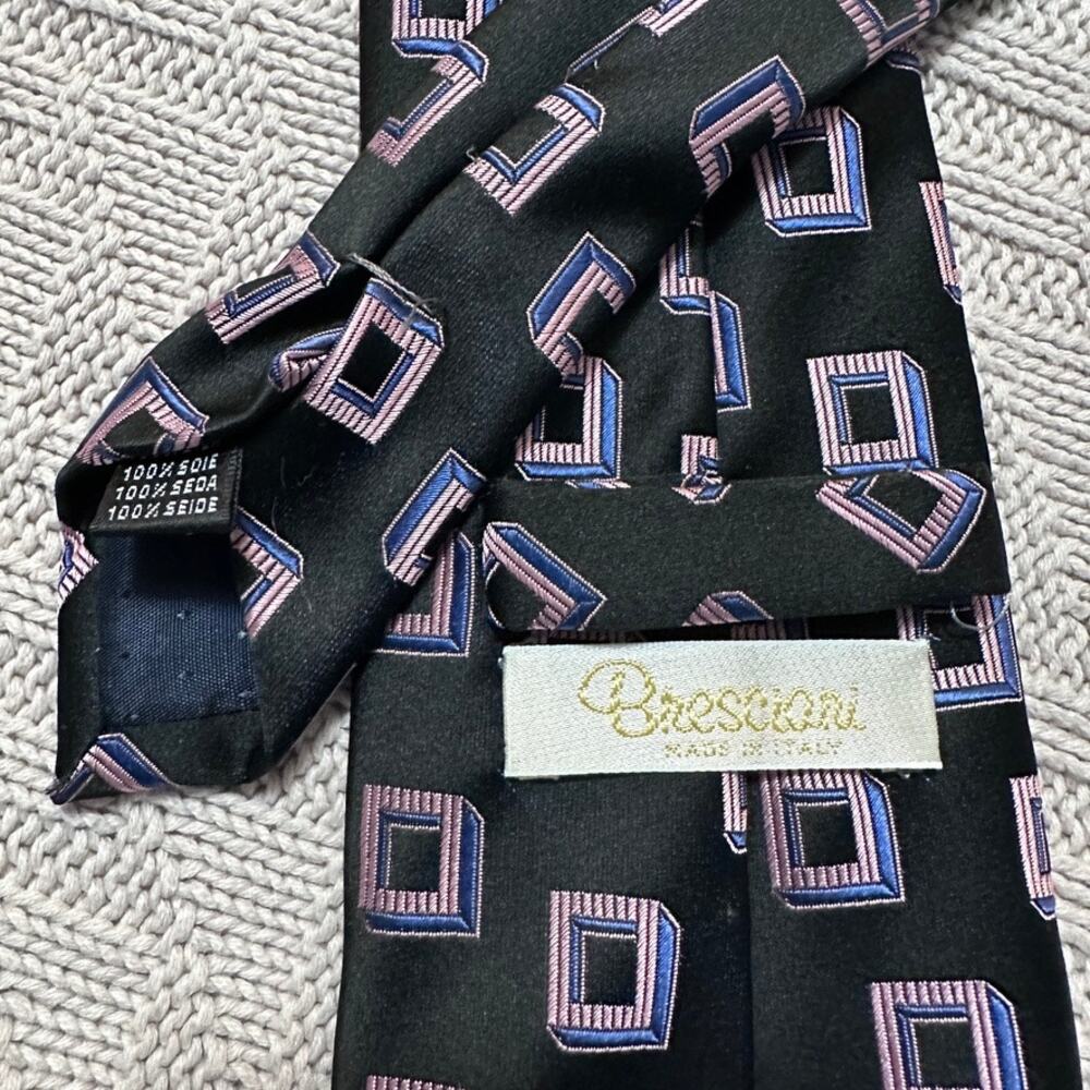 Bresciani Black Square Geometric Patterned Silk Tie View 2